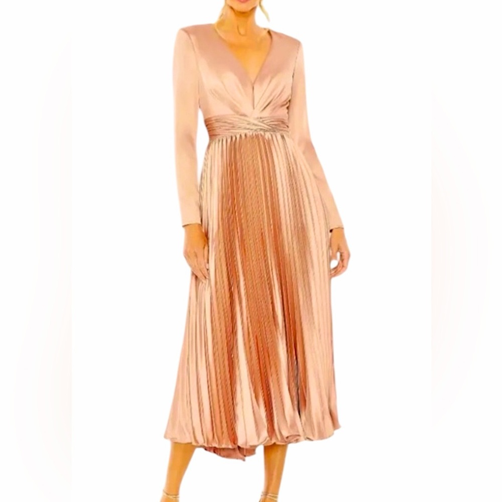Mac Duggal Rose Gold Pleated Midi Dress